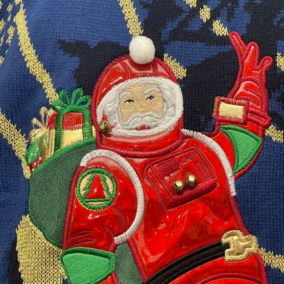 Celebrate Together Space Santa Claus Astronaut Ugly Christmas Sweater Large - Picture 2 of 5
